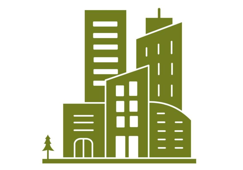 Graphic image of a group of buildings to represent commercialisation