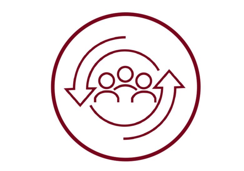 Graphic of figures in a circle surrounded by arrows to demonstrate university transformation