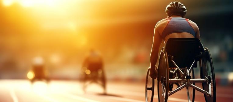 Wheelchair track race at sunset