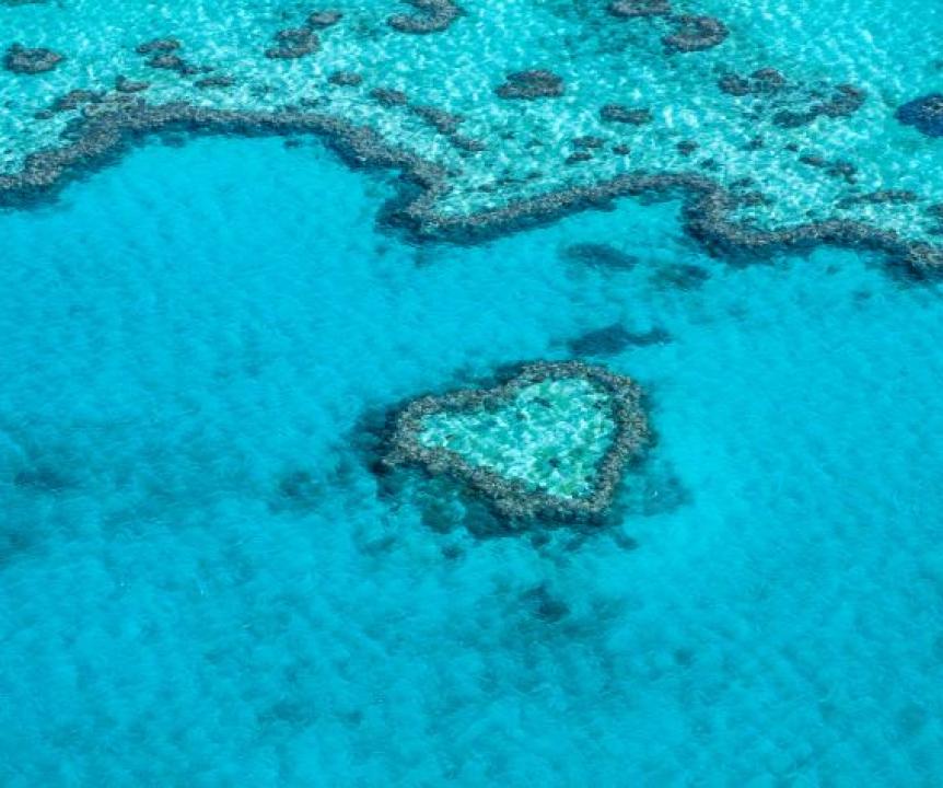 Heart reef in Great Barrier Reef taken from helicopter