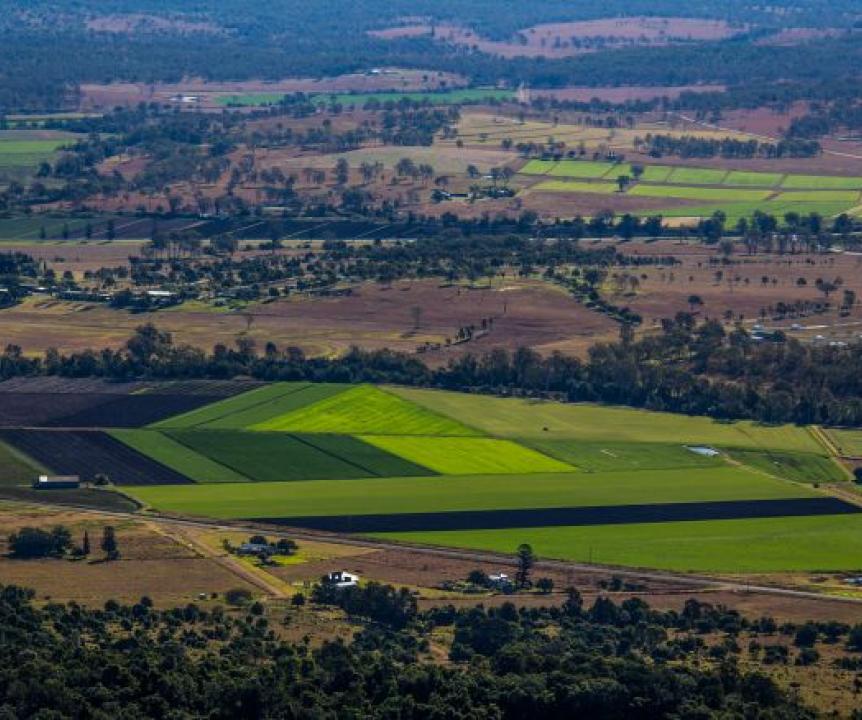 The patchwork fields near Kalbar in Southeast Queensland