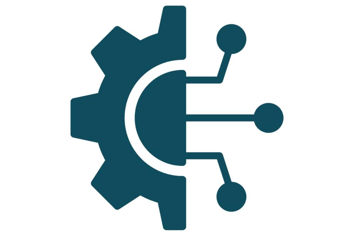 Graphic of a half a cog turning into a series of a network lines to represent technology readiness