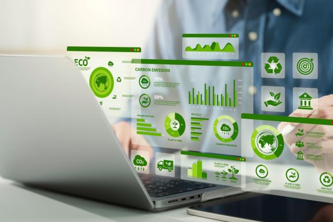 businessman uses laptop to produce 3D environmental data visualisations